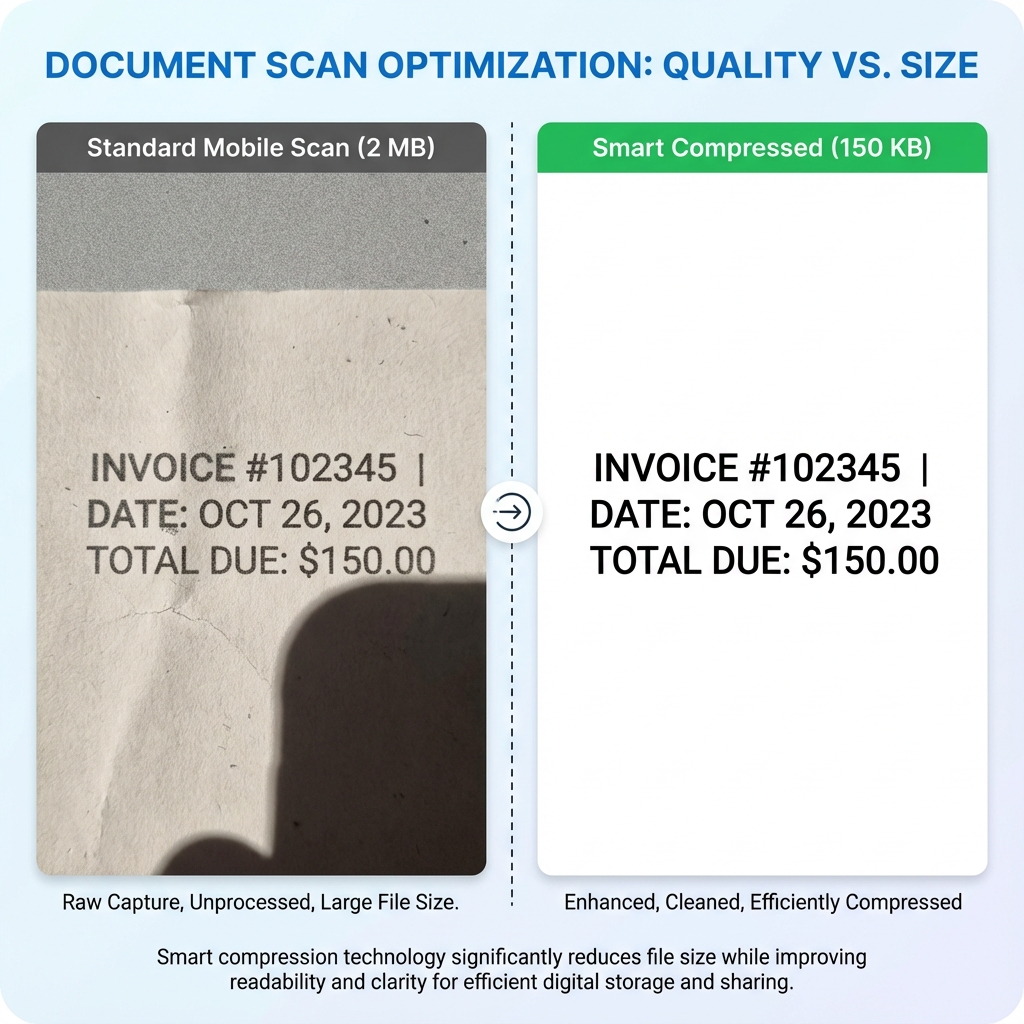 Smartphone Scan vs DocSet Smart Compressed PDF Quality Comparison showing sharp text